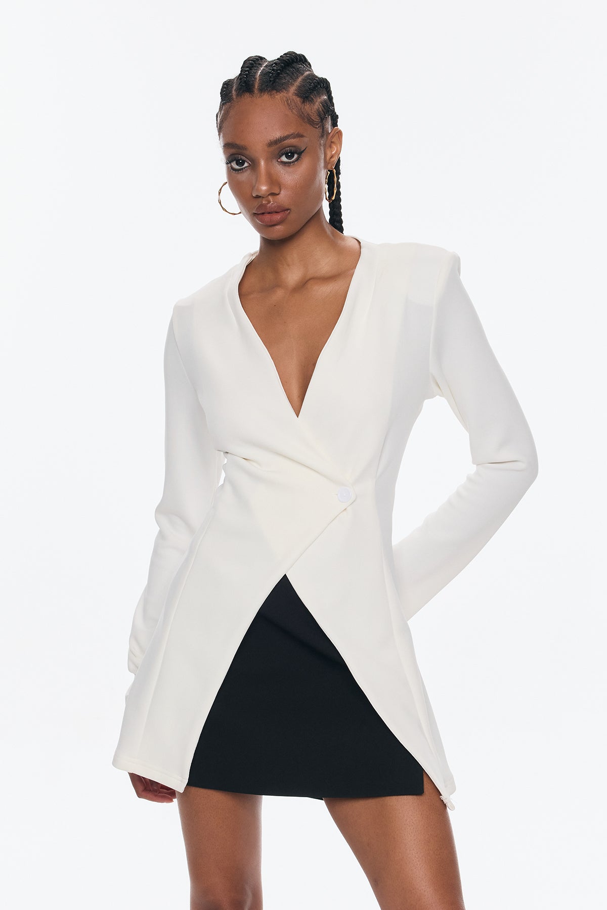 Bellatrix Deconstruct Split Bodycon Blazer In White
