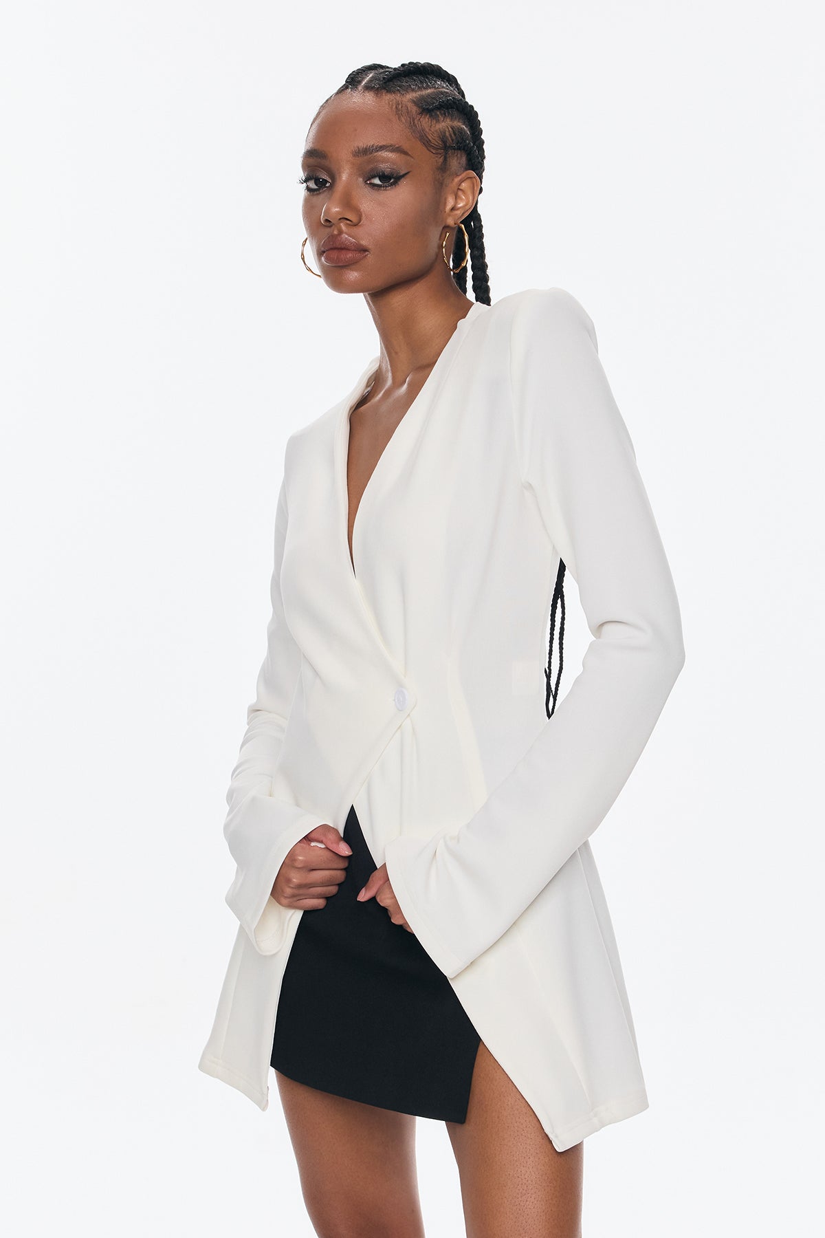 Bellatrix Deconstruct Split Bodycon Blazer In White