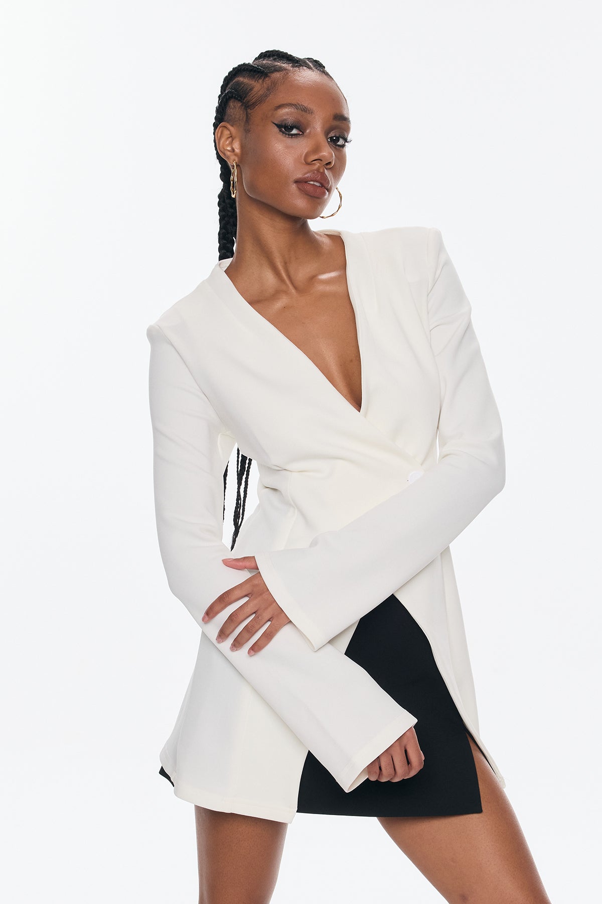 Bellatrix Deconstruct Split Bodycon Blazer In White