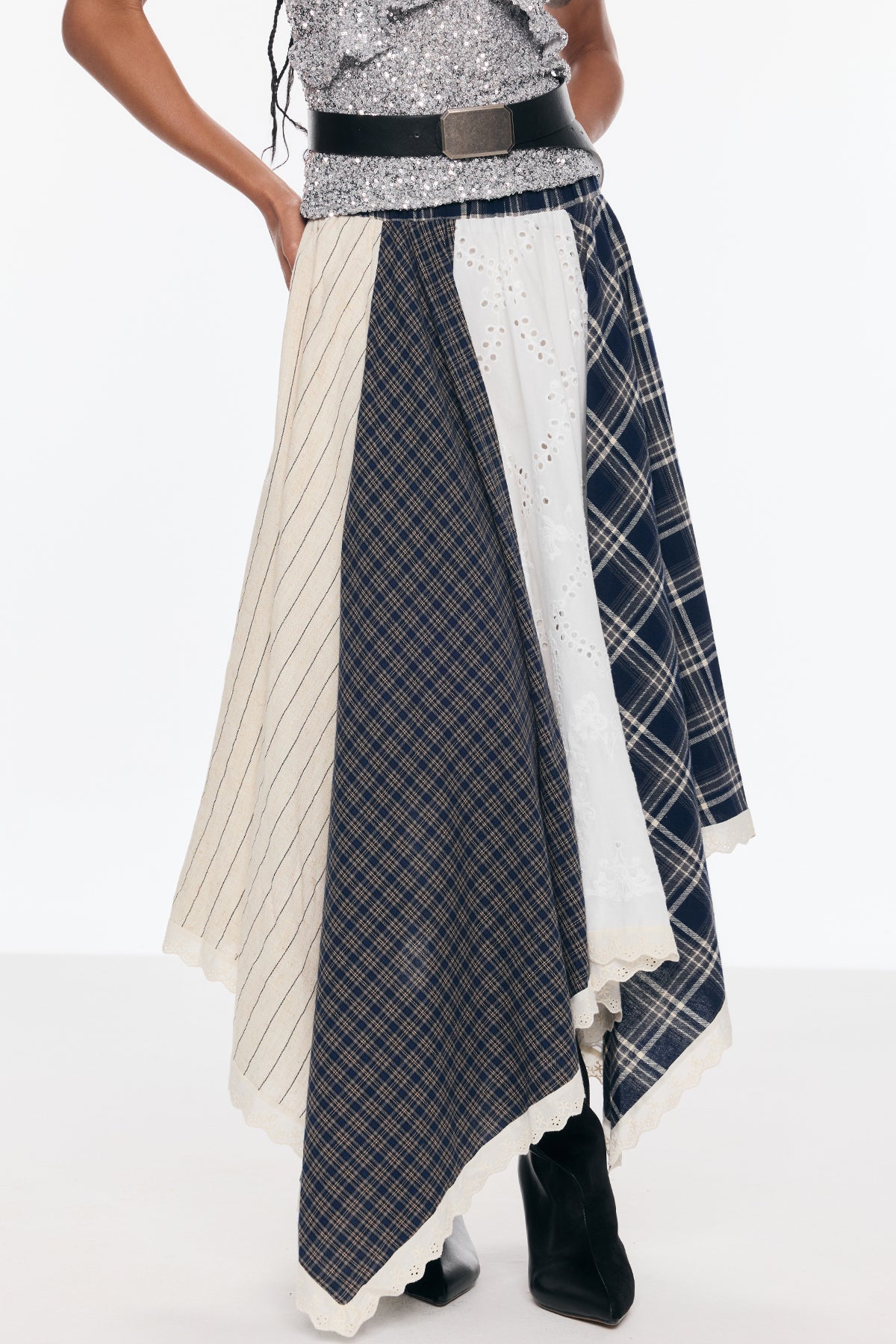 Belva Deconstruct Asymmetric Grid Skirt