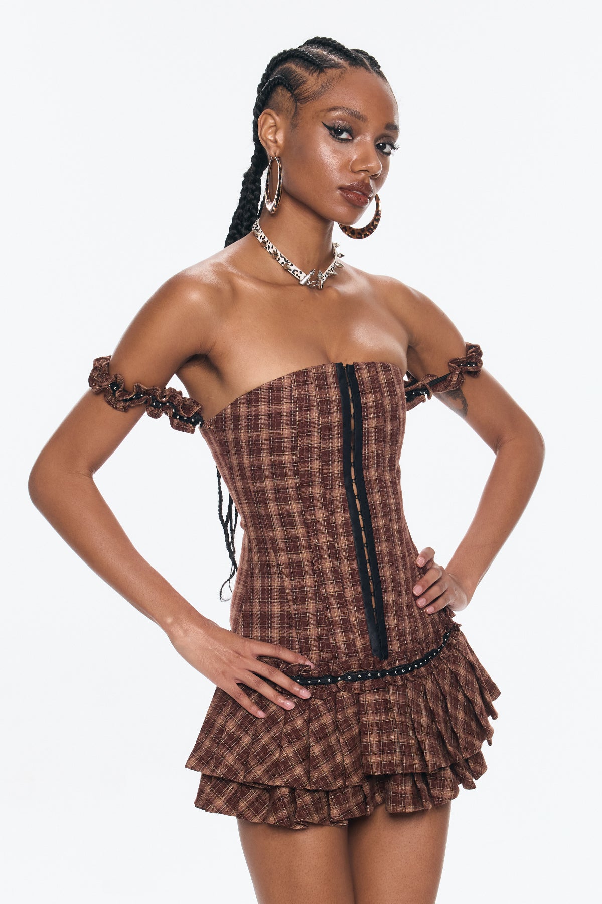 Bence Strapless Grid Ruffle Corset Mini Dress