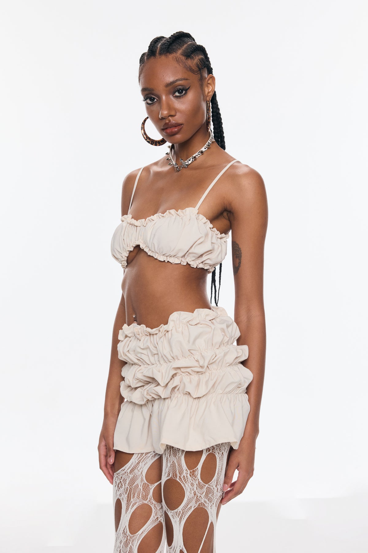 Benedict Ruffle Spaghetti Skirt Set In Apricot