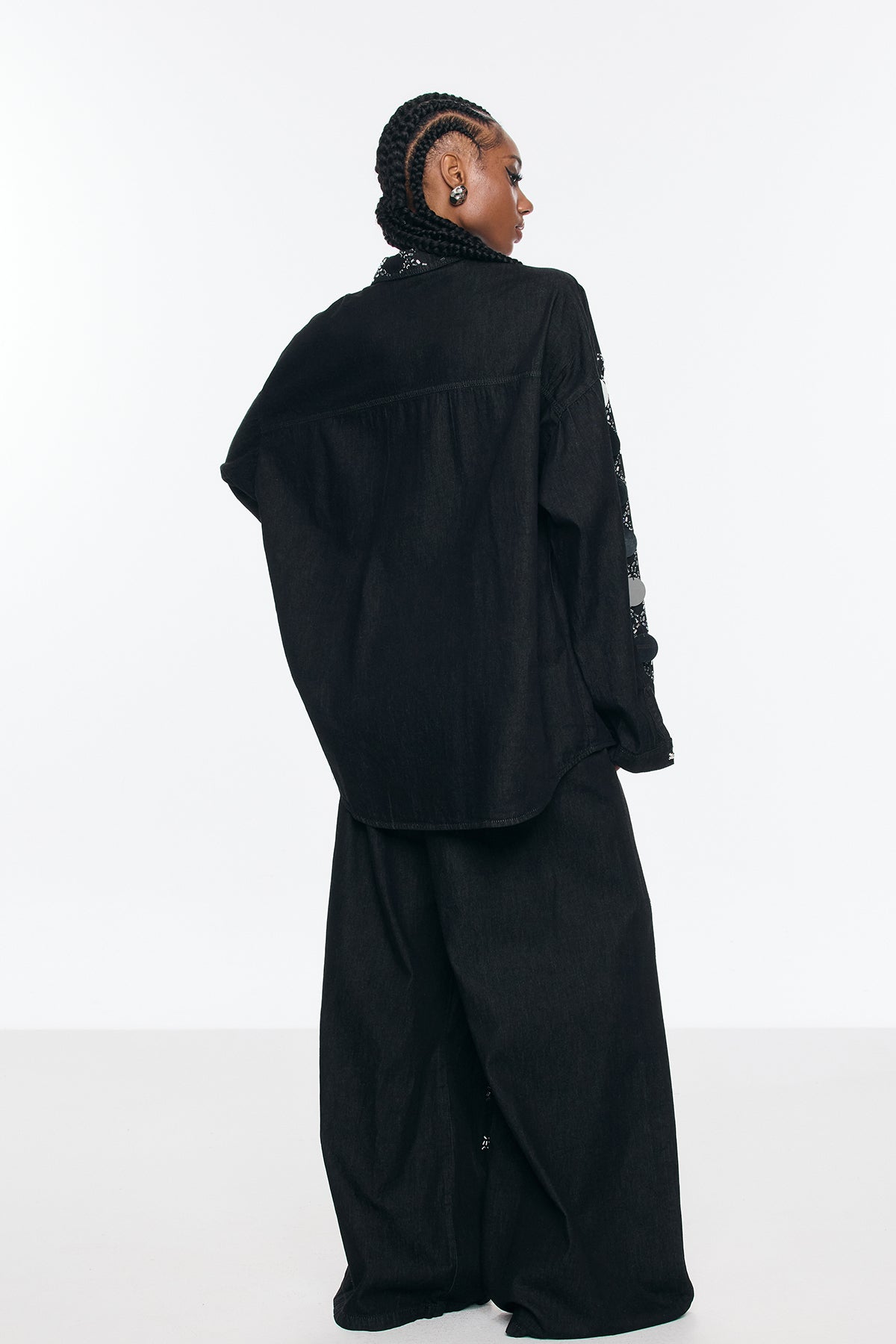 Benoni Sequin Grid Rhinestone Denim Pants Set