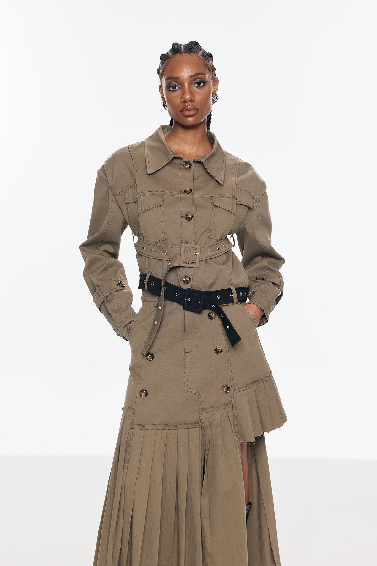 Bente Buckle Asymmetric Cargo Skirt Set