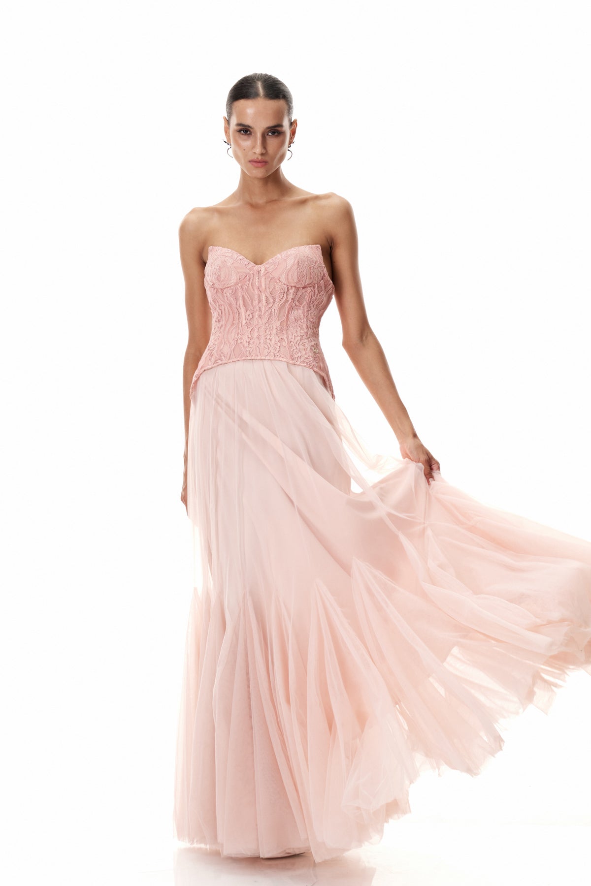 Beppe Lace Corset Tulle Dress In Blush
