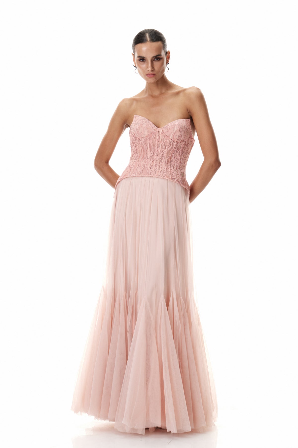 Beppe Lace Corset Tulle Dress In Blush