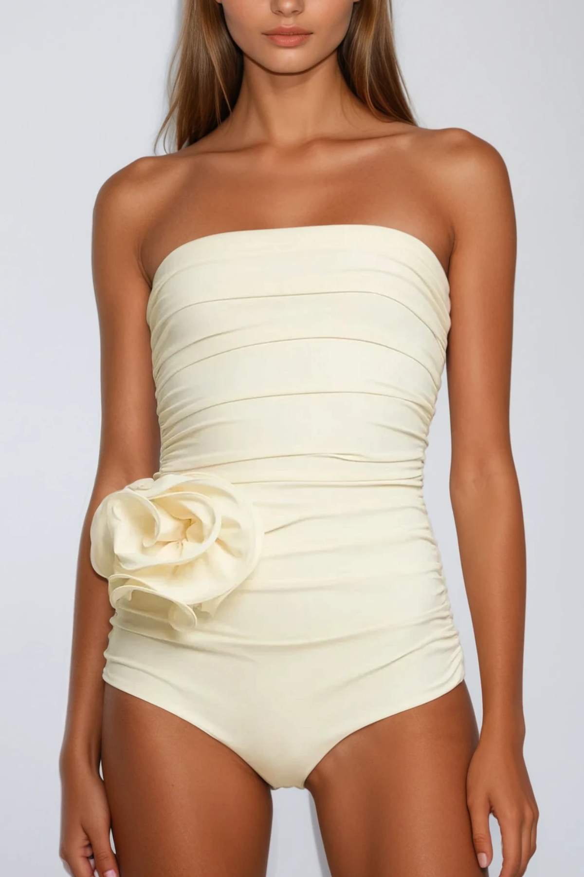 Berach Ruched Flower One Piece Swimsuit In Cream