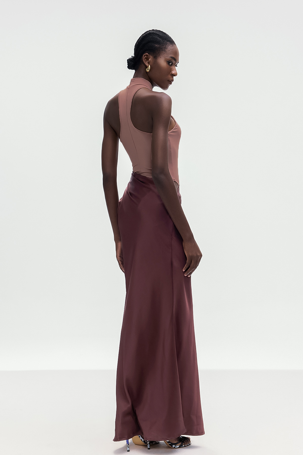 Beres Tank Top Satin Maxi Dress In Khaki