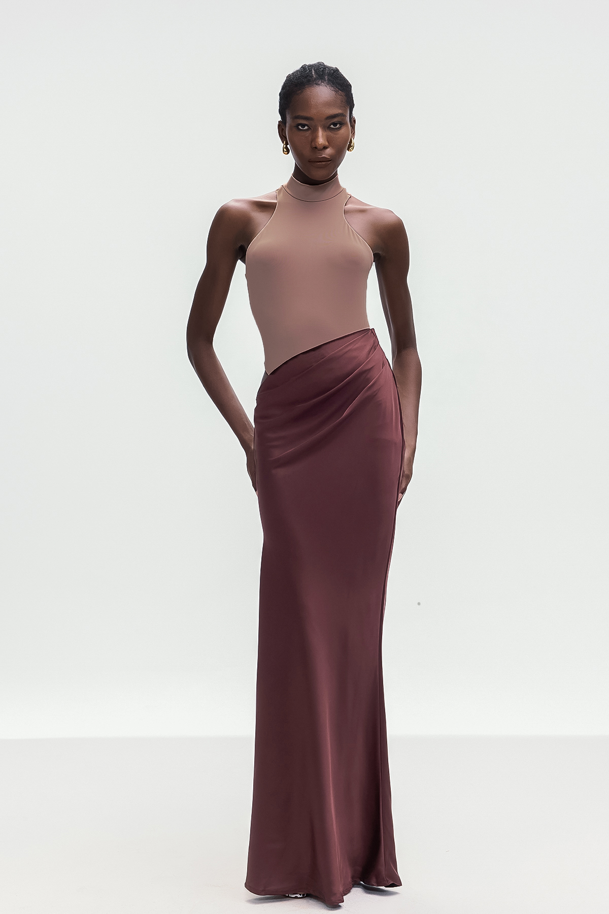 Beres Tank Top Satin Maxi Dress In Khaki