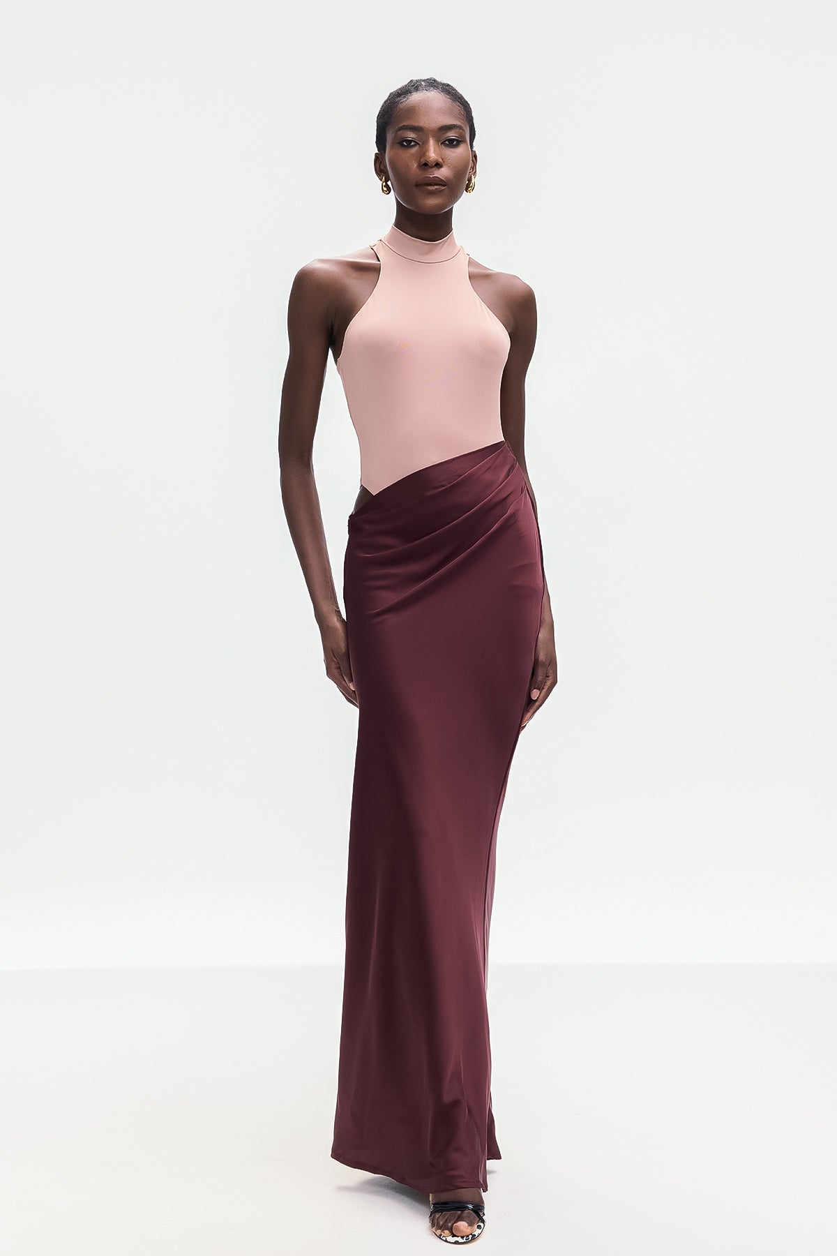 Beres Tank Top Satin Maxi Dress In Khaki