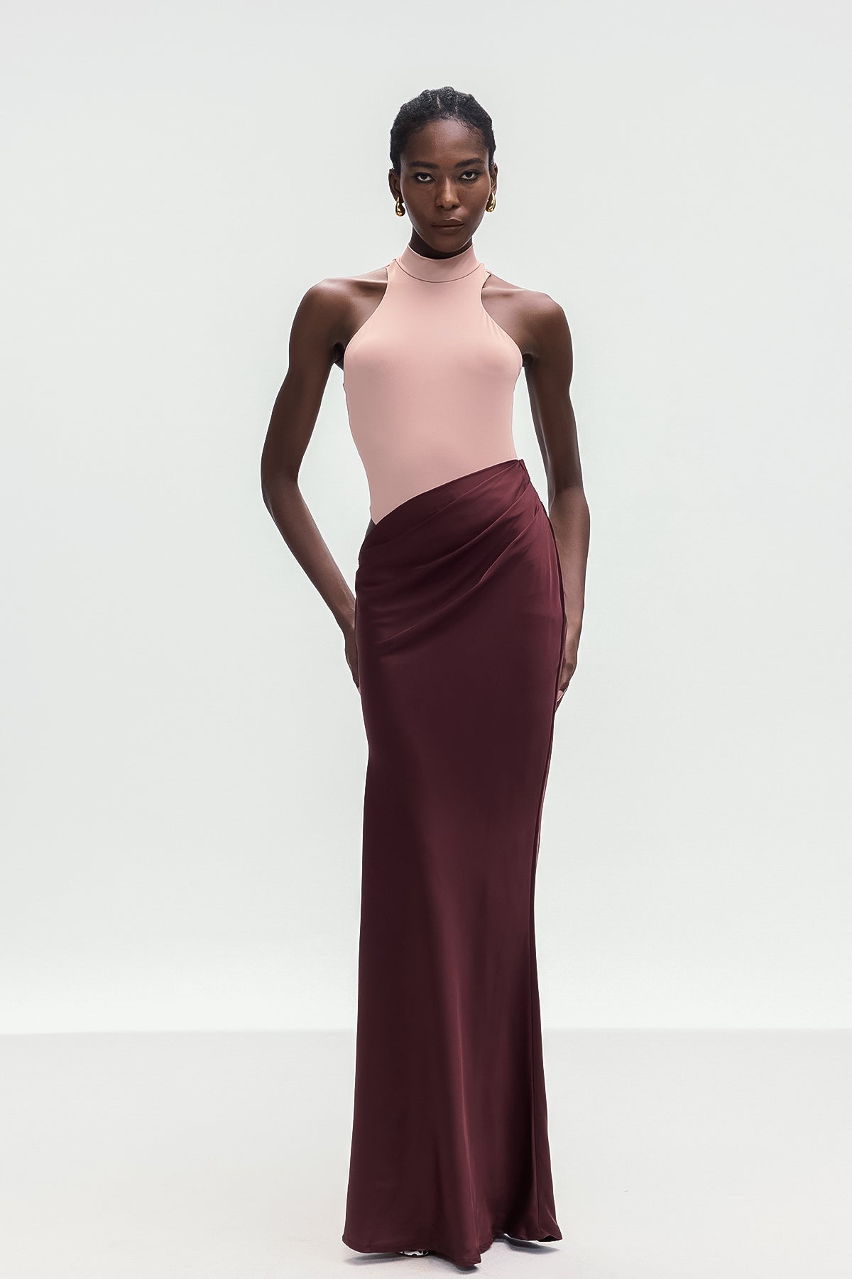 Beres Tank Top Satin Maxi Dress In Khaki