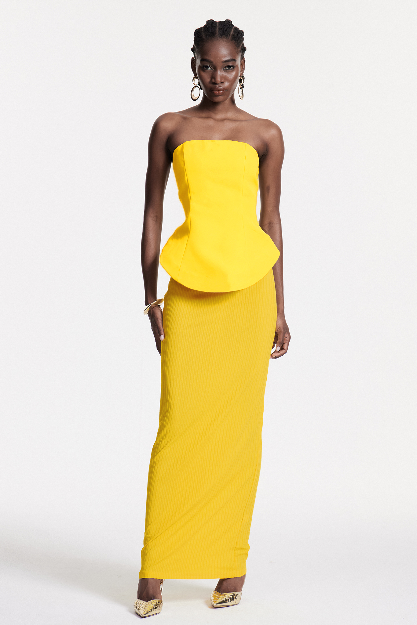 Bern Strapless Maxi Skirt Set In Lemon