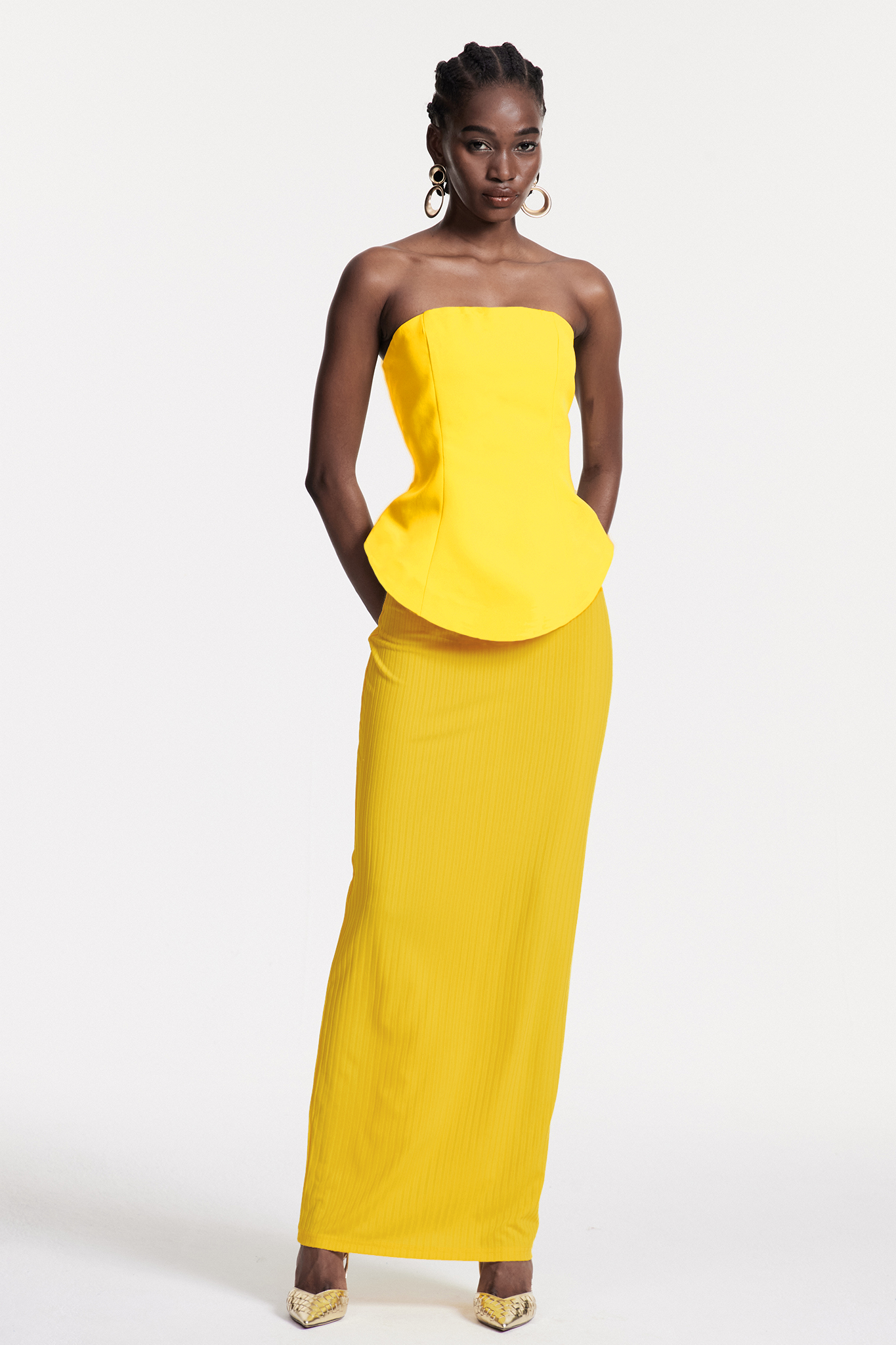 Bern Strapless Maxi Skirt Set In Lemon