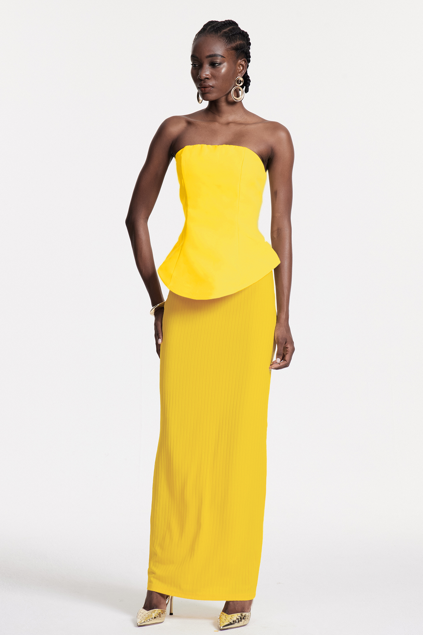 Bern Strapless Maxi Skirt Set In Lemon