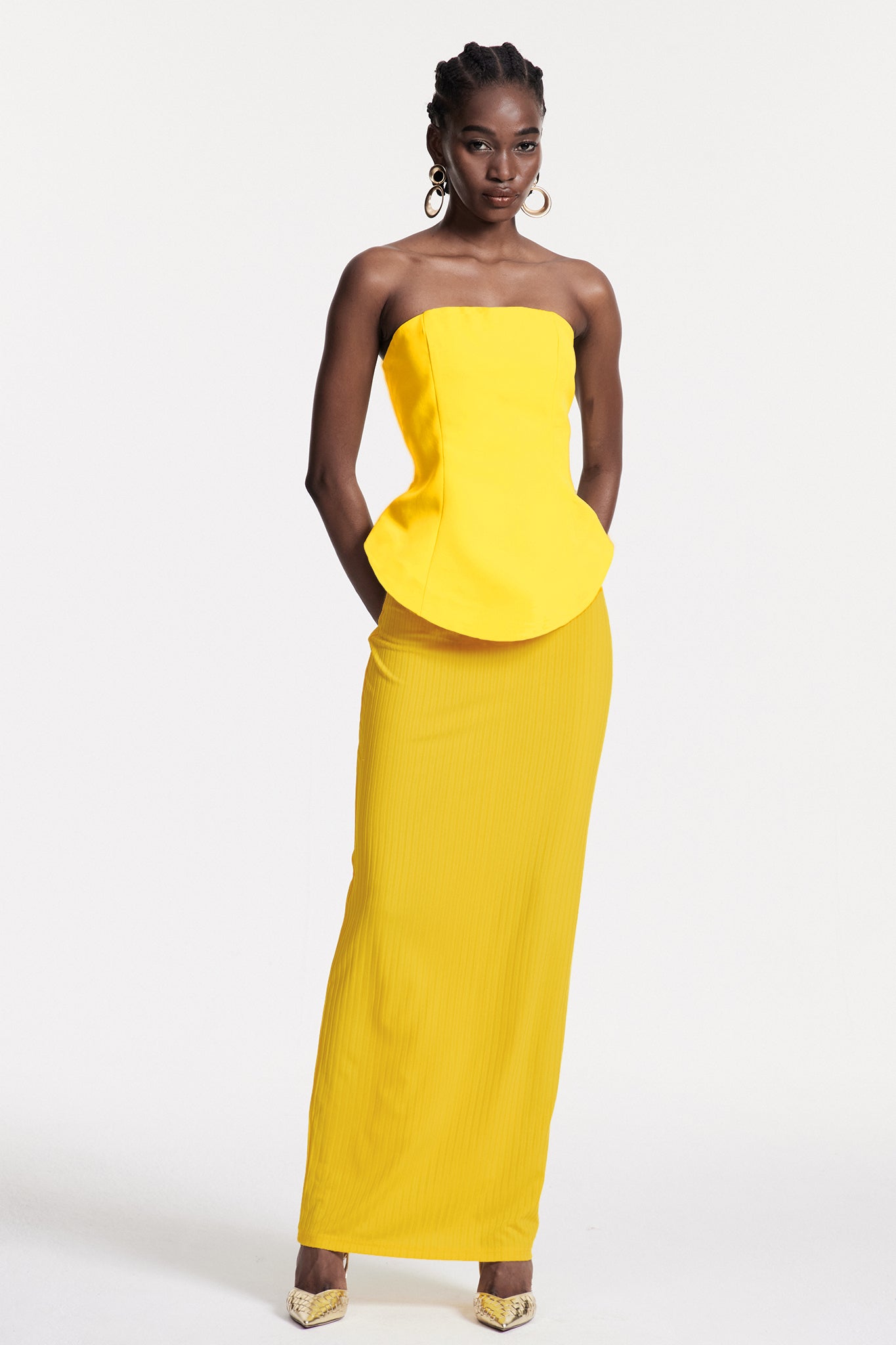 Bern Strapless Maxi Skirt Set In Lemon