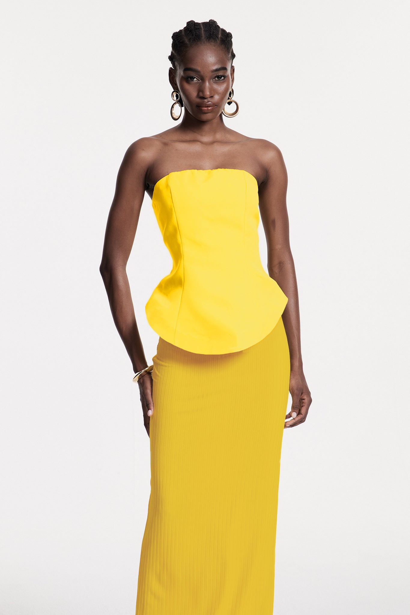 Bern Strapless Maxi Skirt Set In Lemon