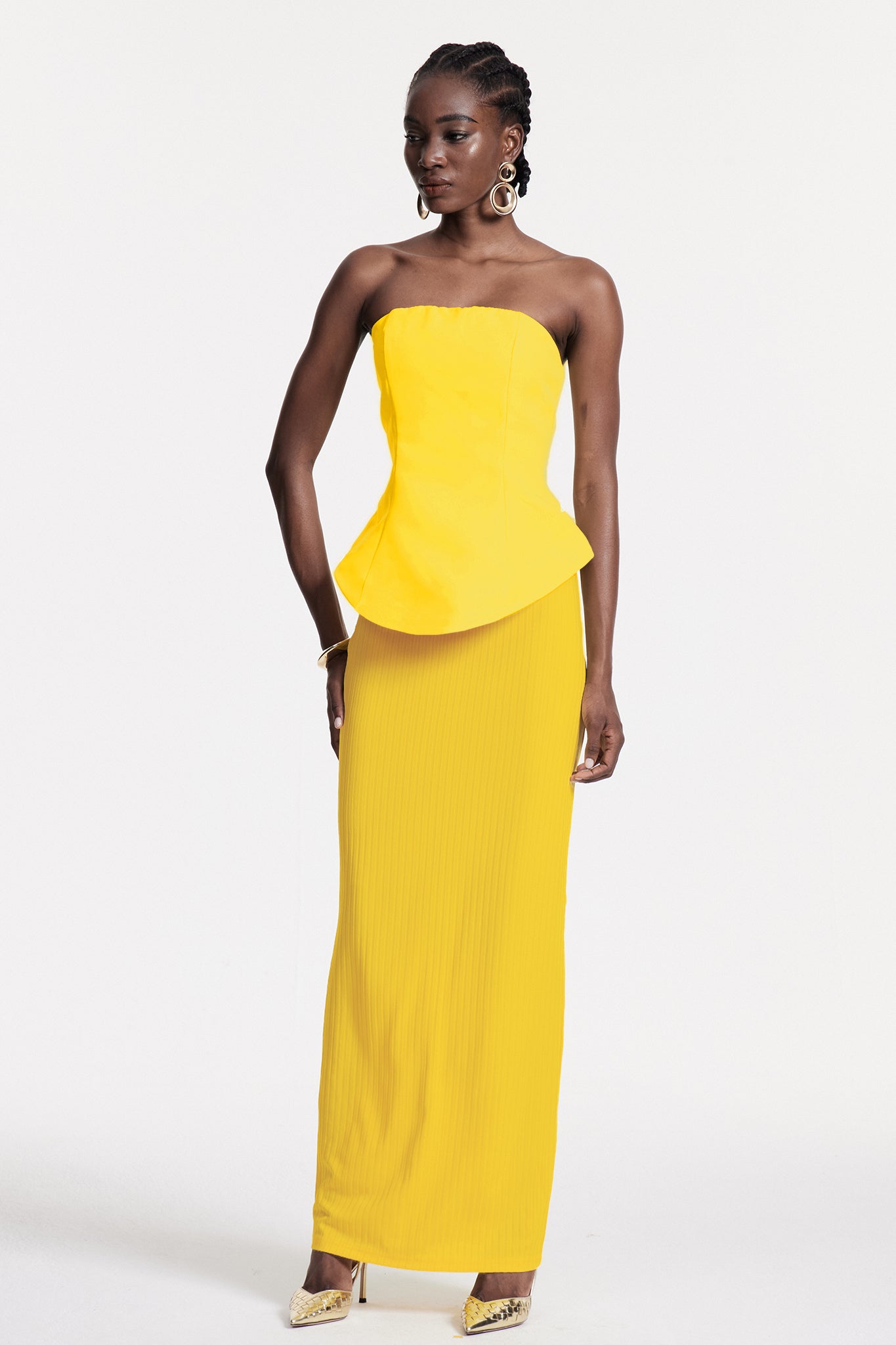 Bern Strapless Maxi Skirt Set In Lemon