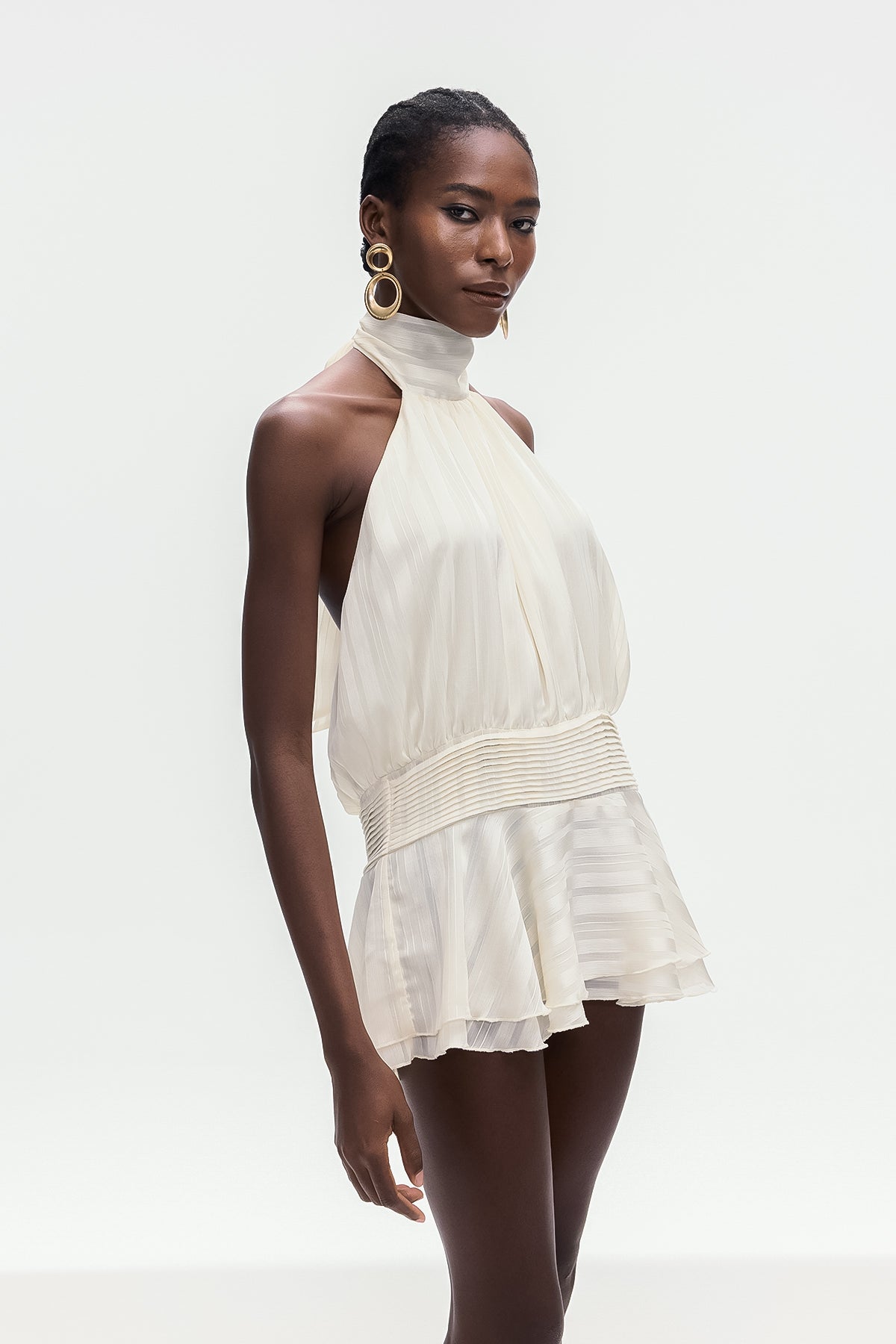 Bernique Halter Neck Ruch Ruffle Mini Dress