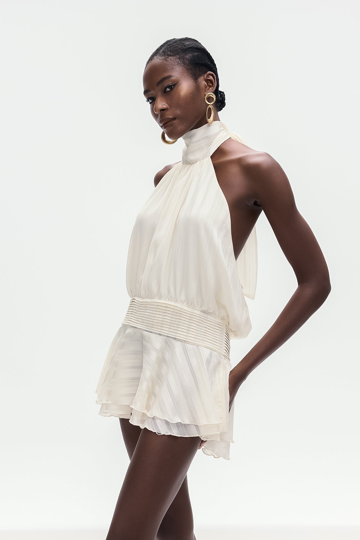 Bernique Halter Neck Ruch Ruffle Mini Dress