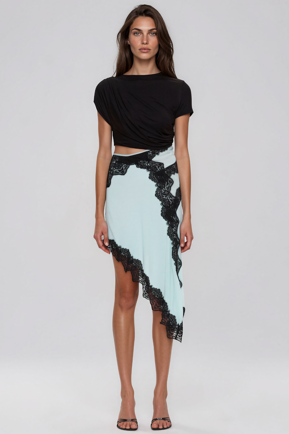 Bess Asymmetric Lace Cutout Midi Dress