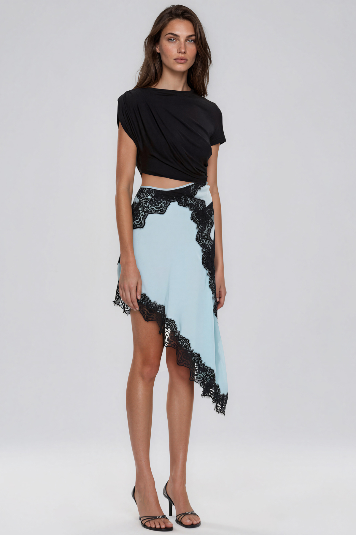 Bess Asymmetric Lace Cutout Midi Dress