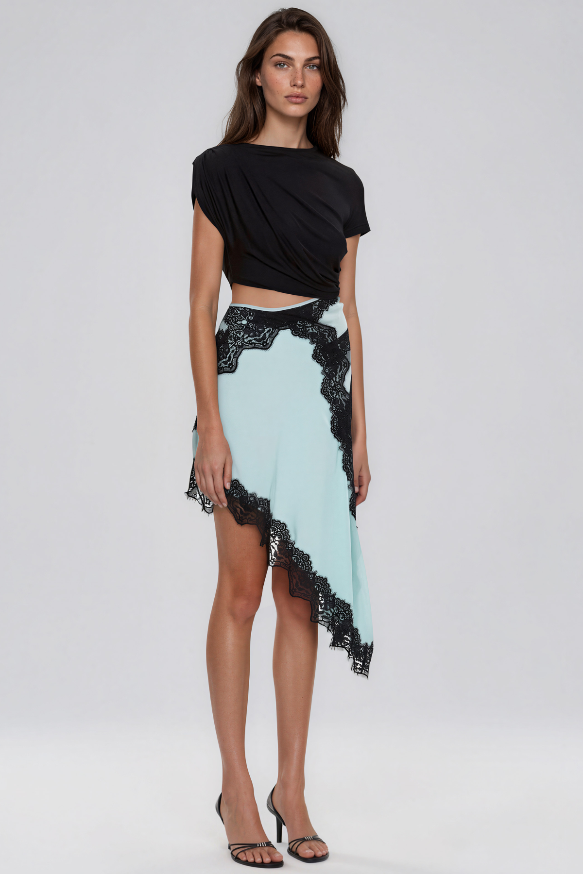 Bess Asymmetric Lace Cutout Midi Dress