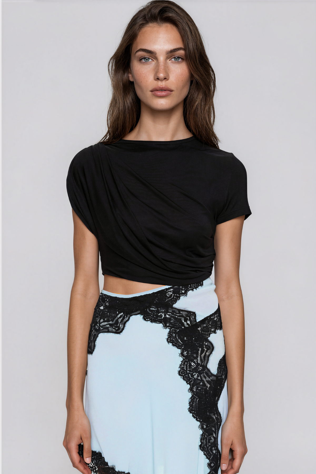 Bess Asymmetric Lace Cutout Midi Dress