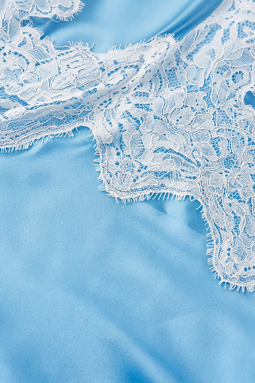 Bess Asymmetric Lace Satin Maxi Dress In Blue