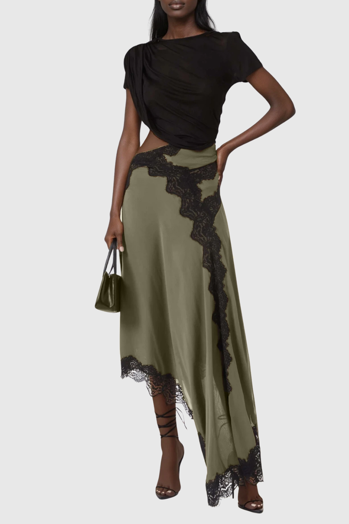 Bess Asymmetric Lace Satin Skirt Set