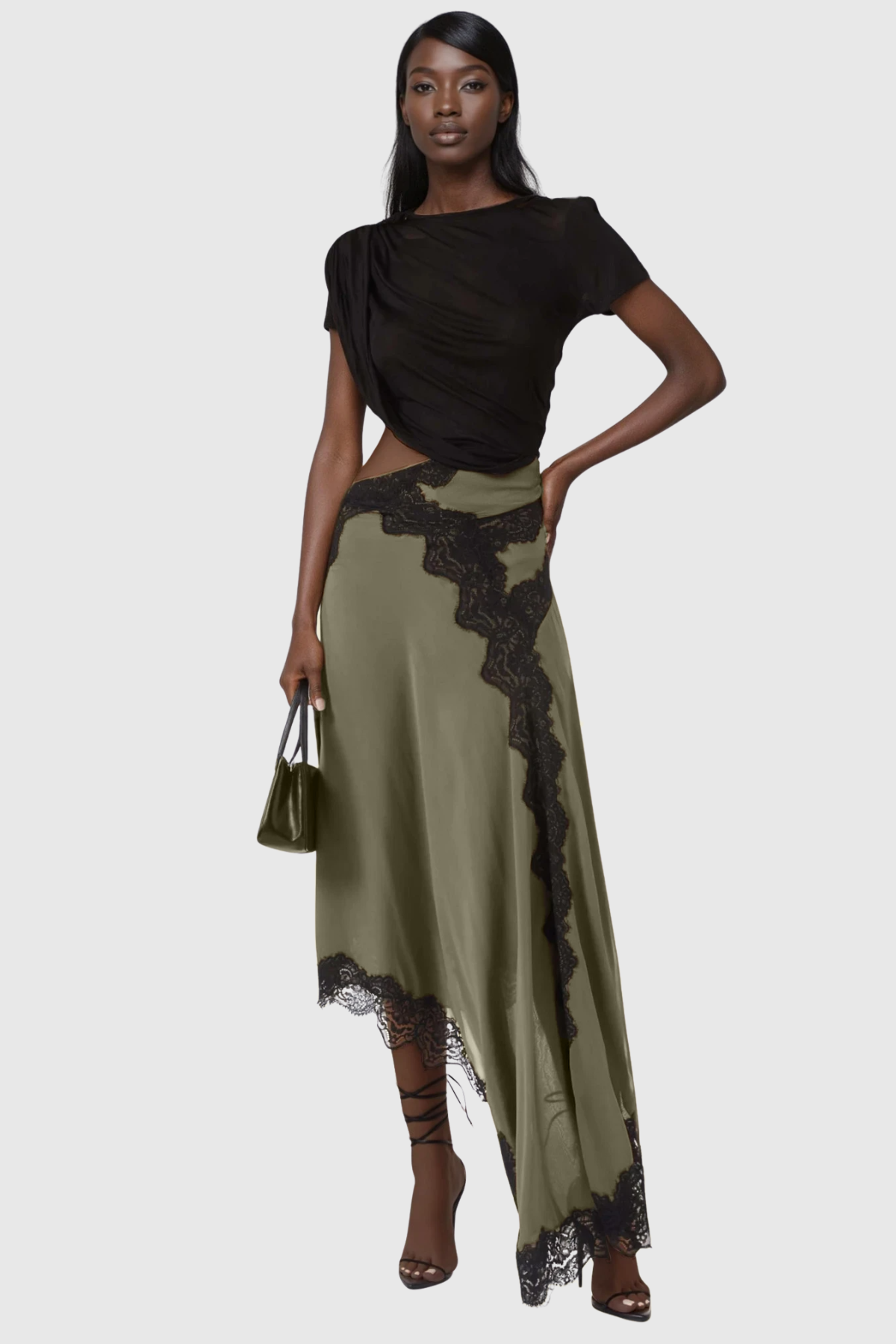 Bess Asymmetric Lace Satin Skirt Set