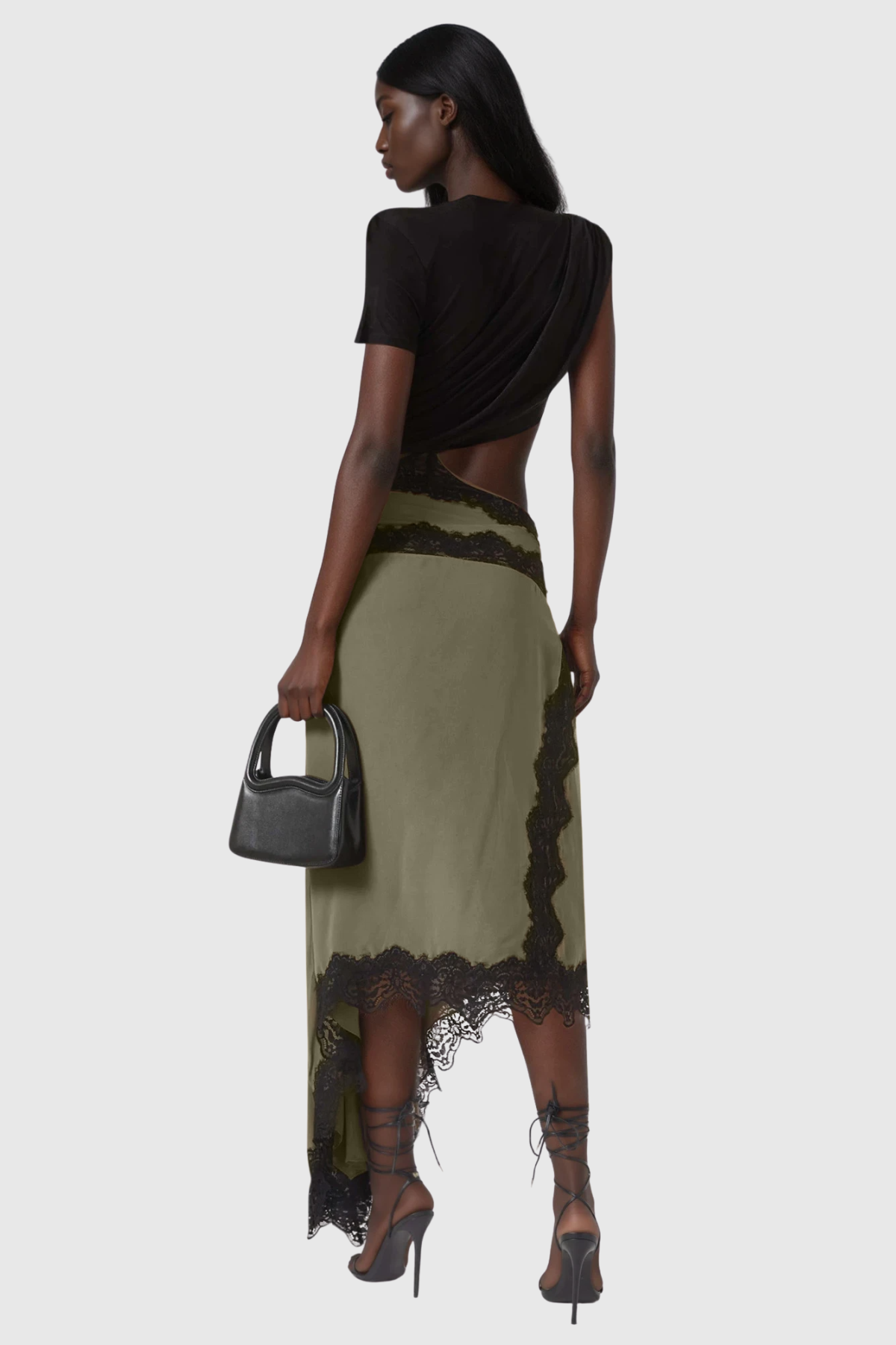 Bess Asymmetric Lace Satin Skirt Set