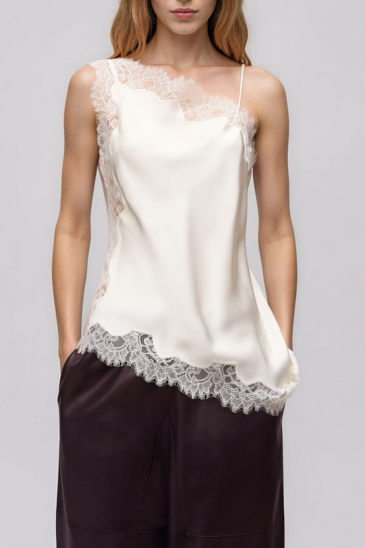 Bess Asymmetric Satin Lace Top