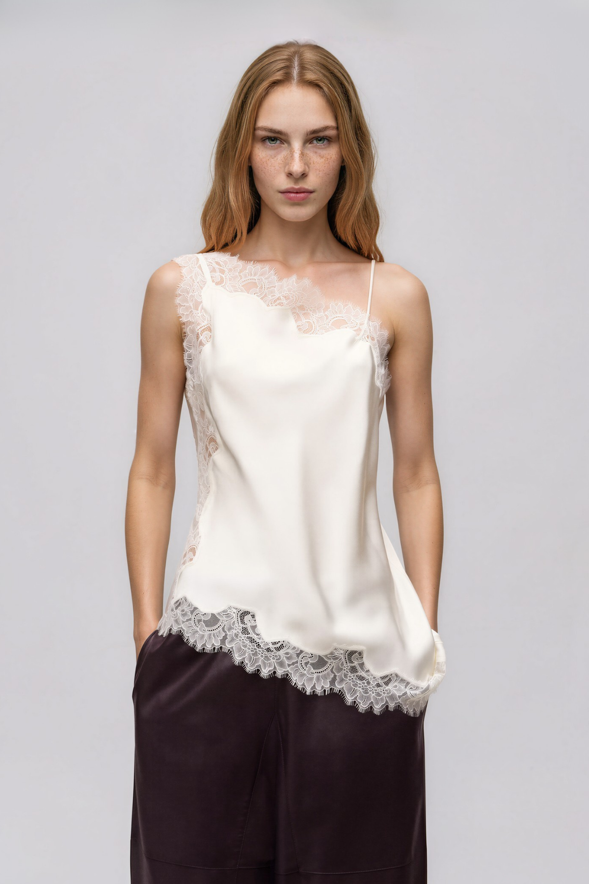 Bess Asymmetric Satin Lace Top