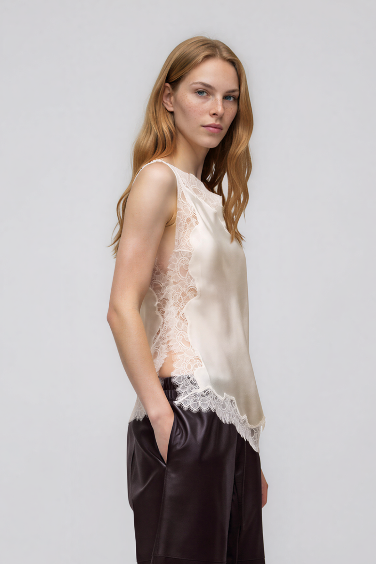Bess Asymmetric Satin Lace Top