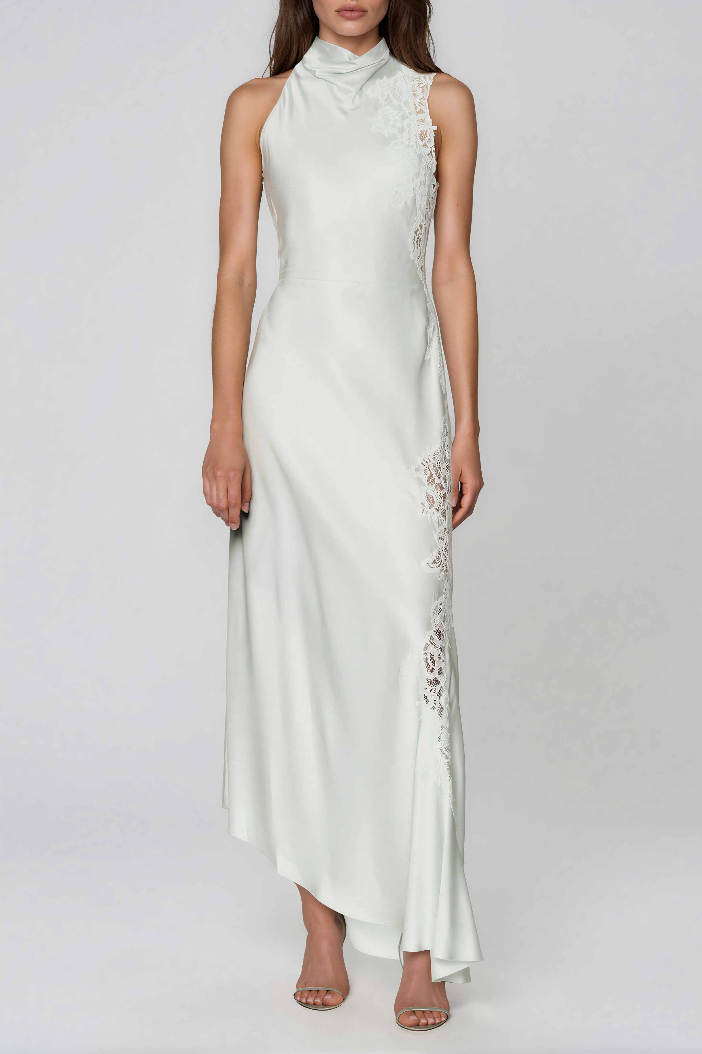 Bess Asymmetric Sleeveless Satin Maxi Dress
