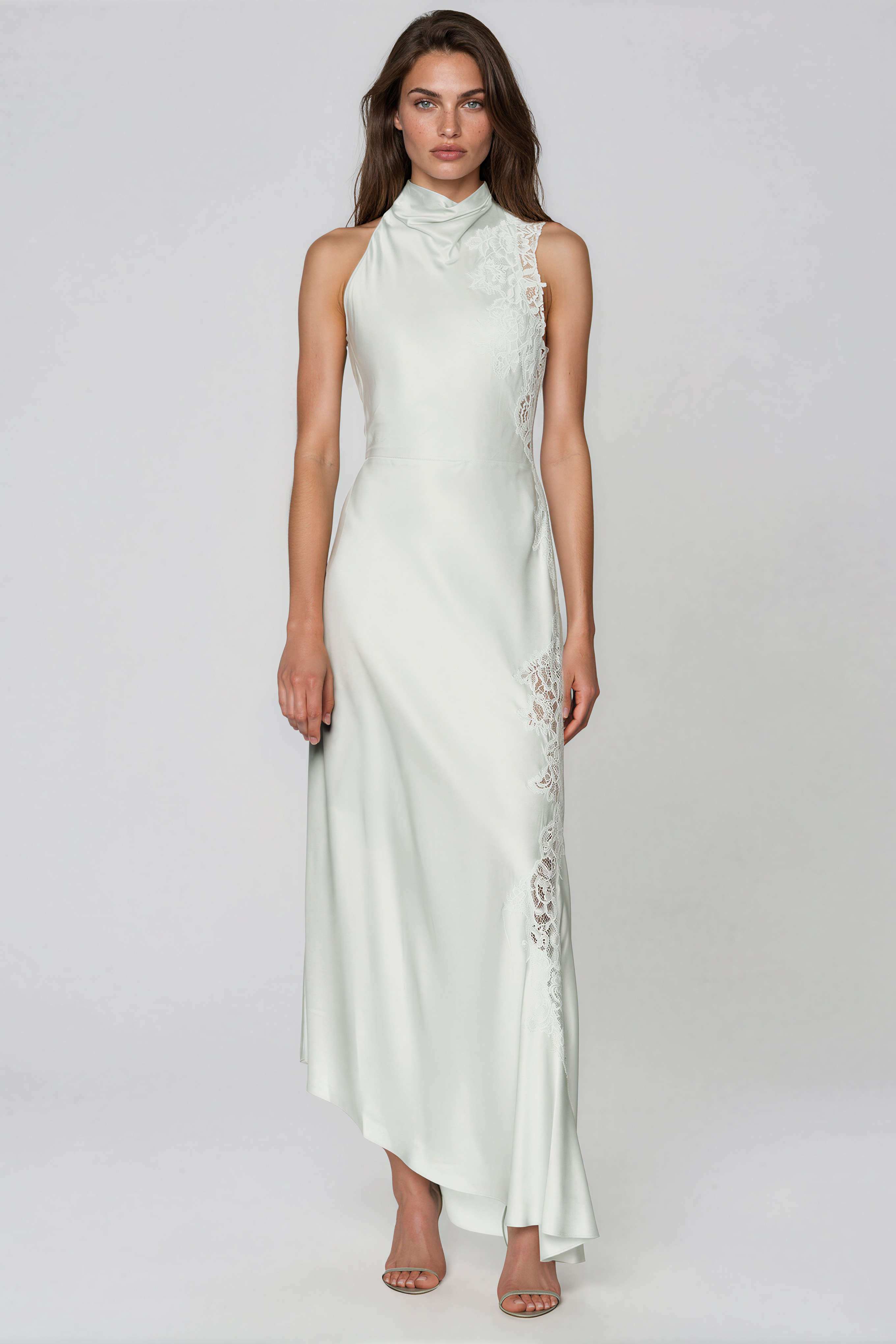 Bess Asymmetric Sleeveless Satin Maxi Dress