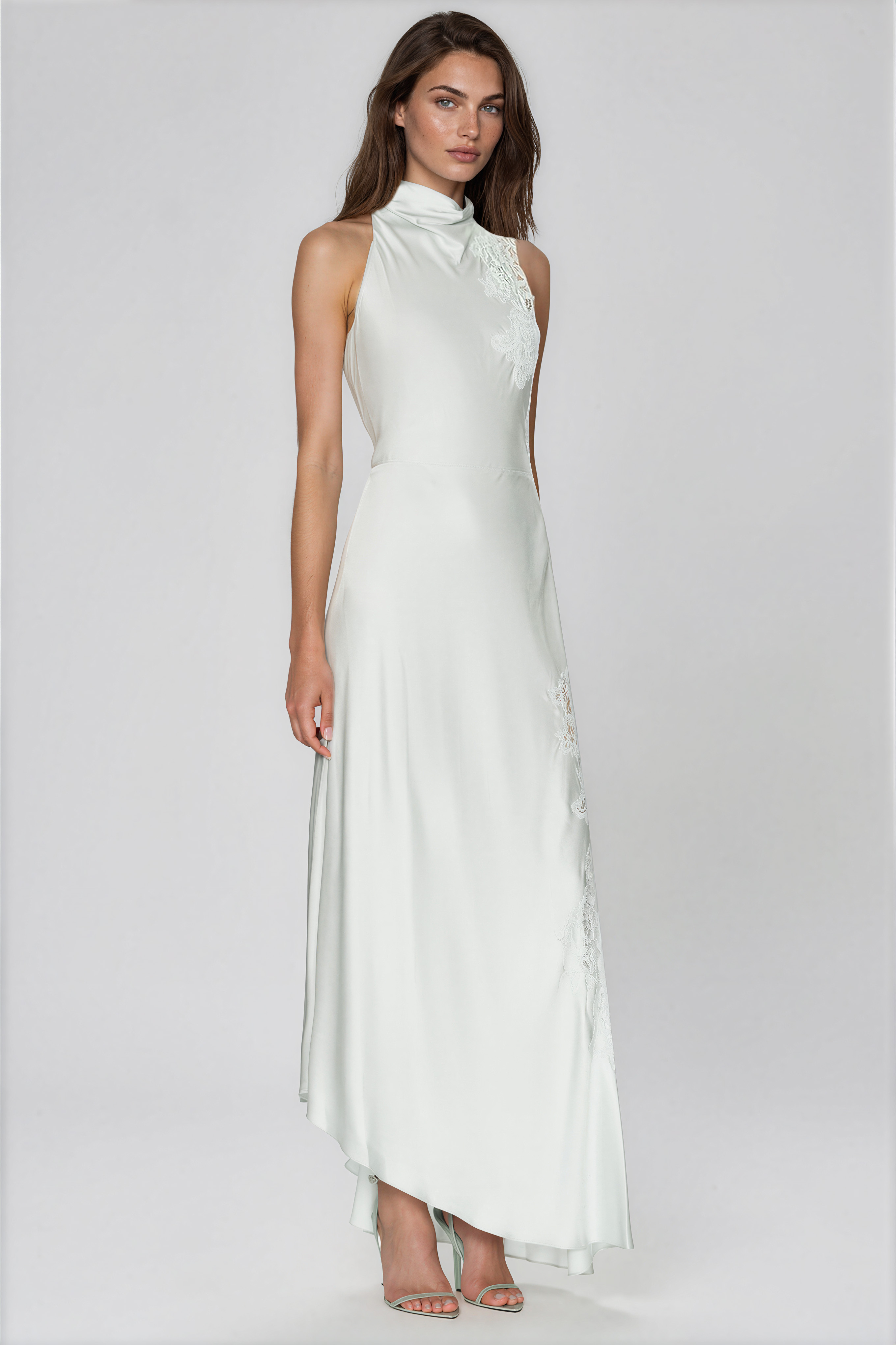 Bess Asymmetric Sleeveless Satin Maxi Dress