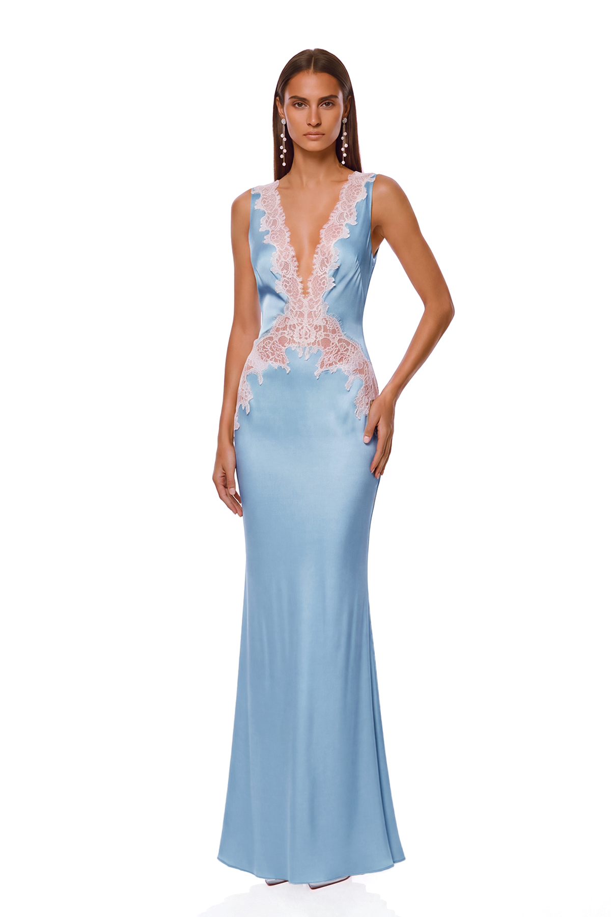 Bess Backless Satin Lace Maxi Dress