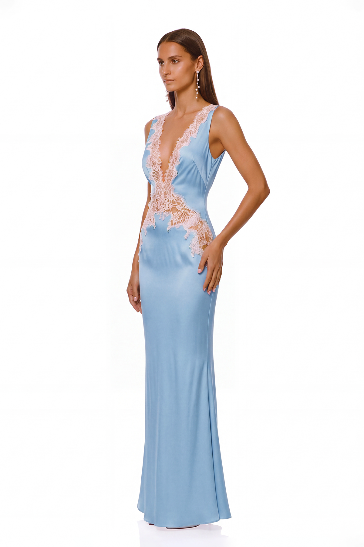 Bess Backless Satin Lace Maxi Dress