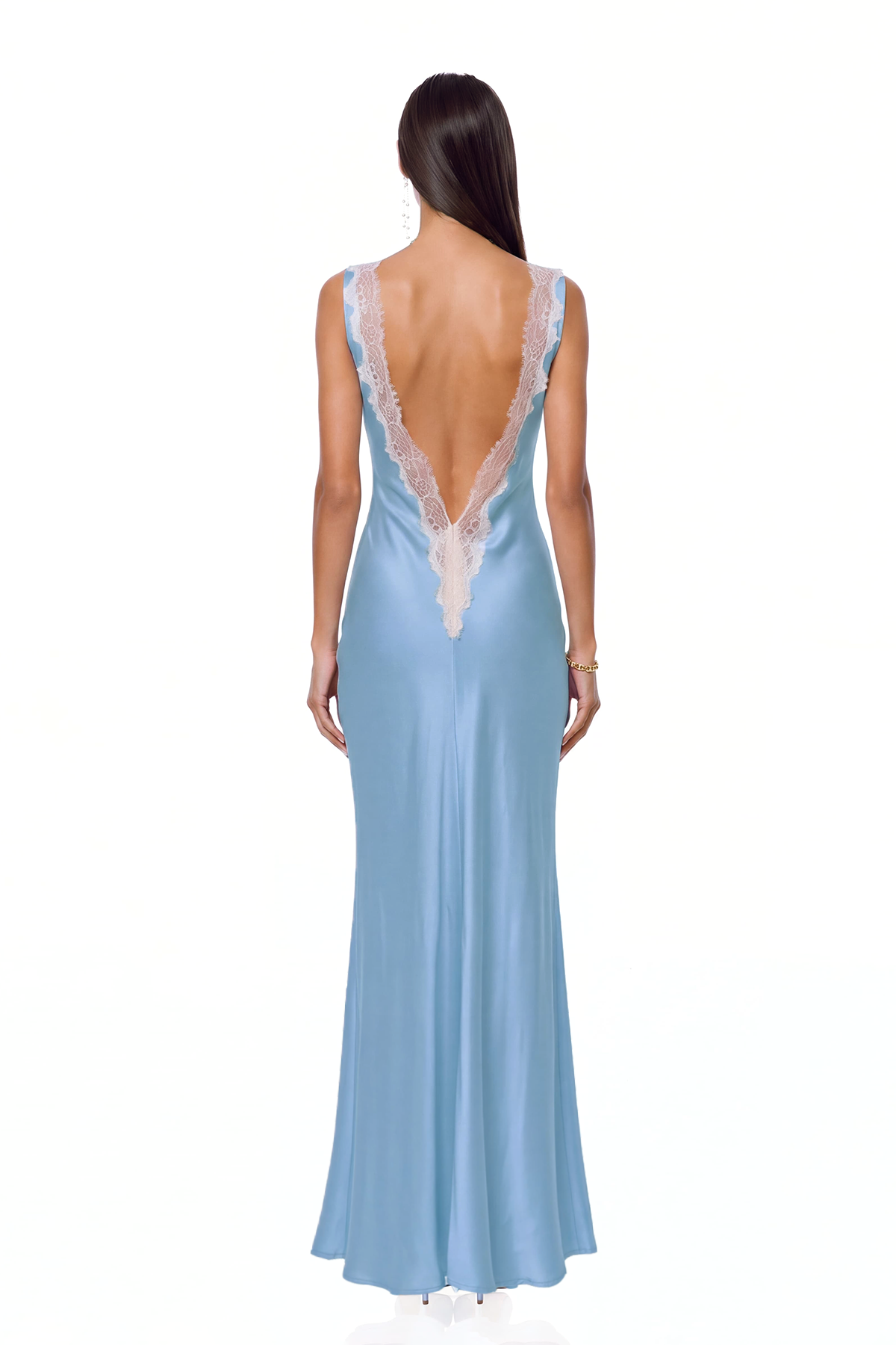 Bess Backless Satin Lace Maxi Dress