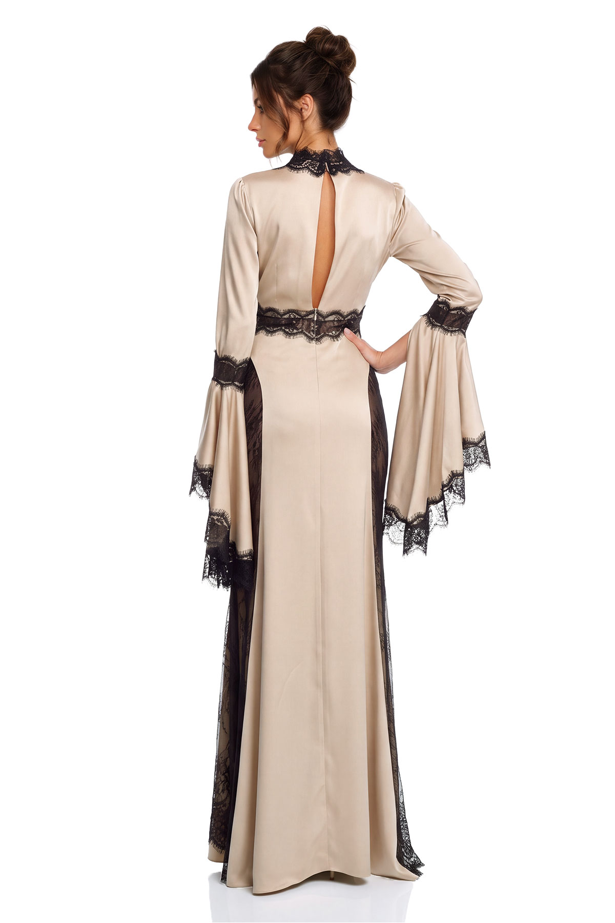 Bess Bell Sleeve Satin Lace Maxi Dress