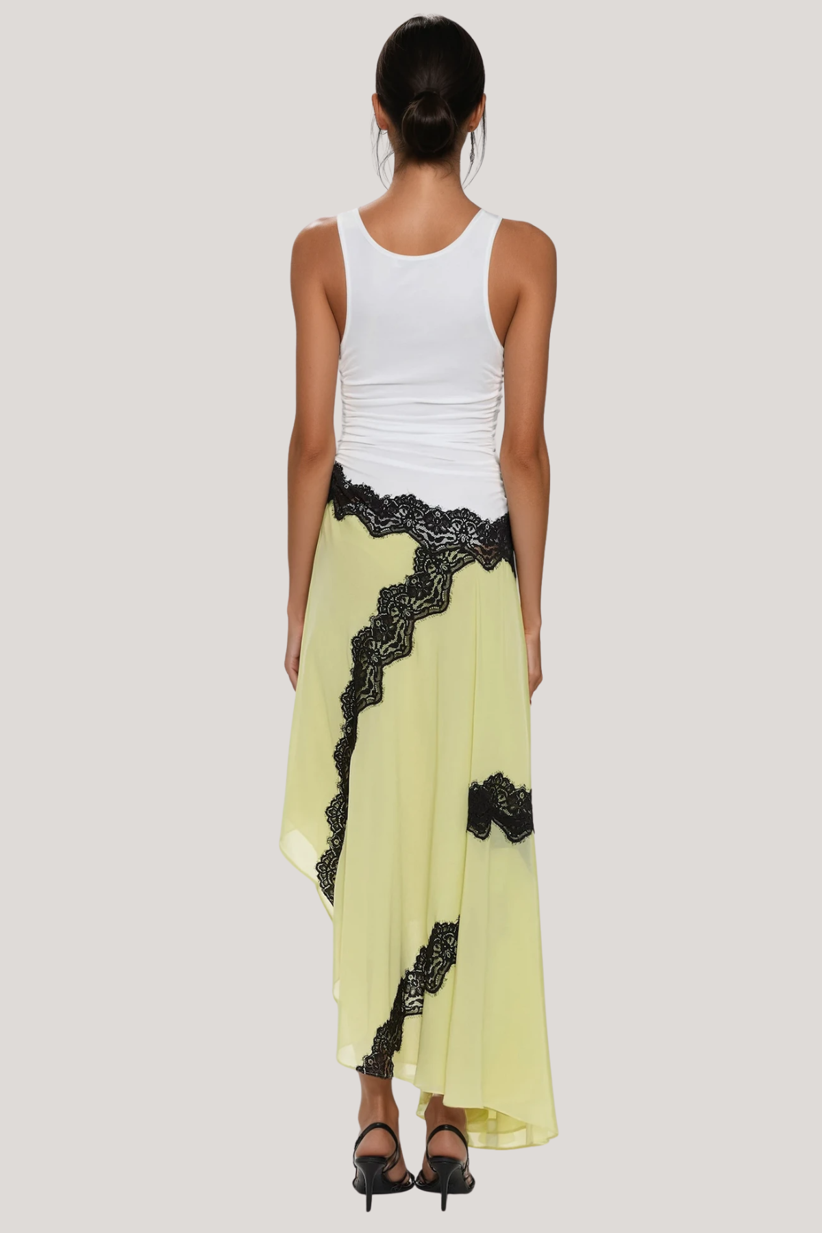 Bess Deconstruct Asymmetric Lace Midi Dress