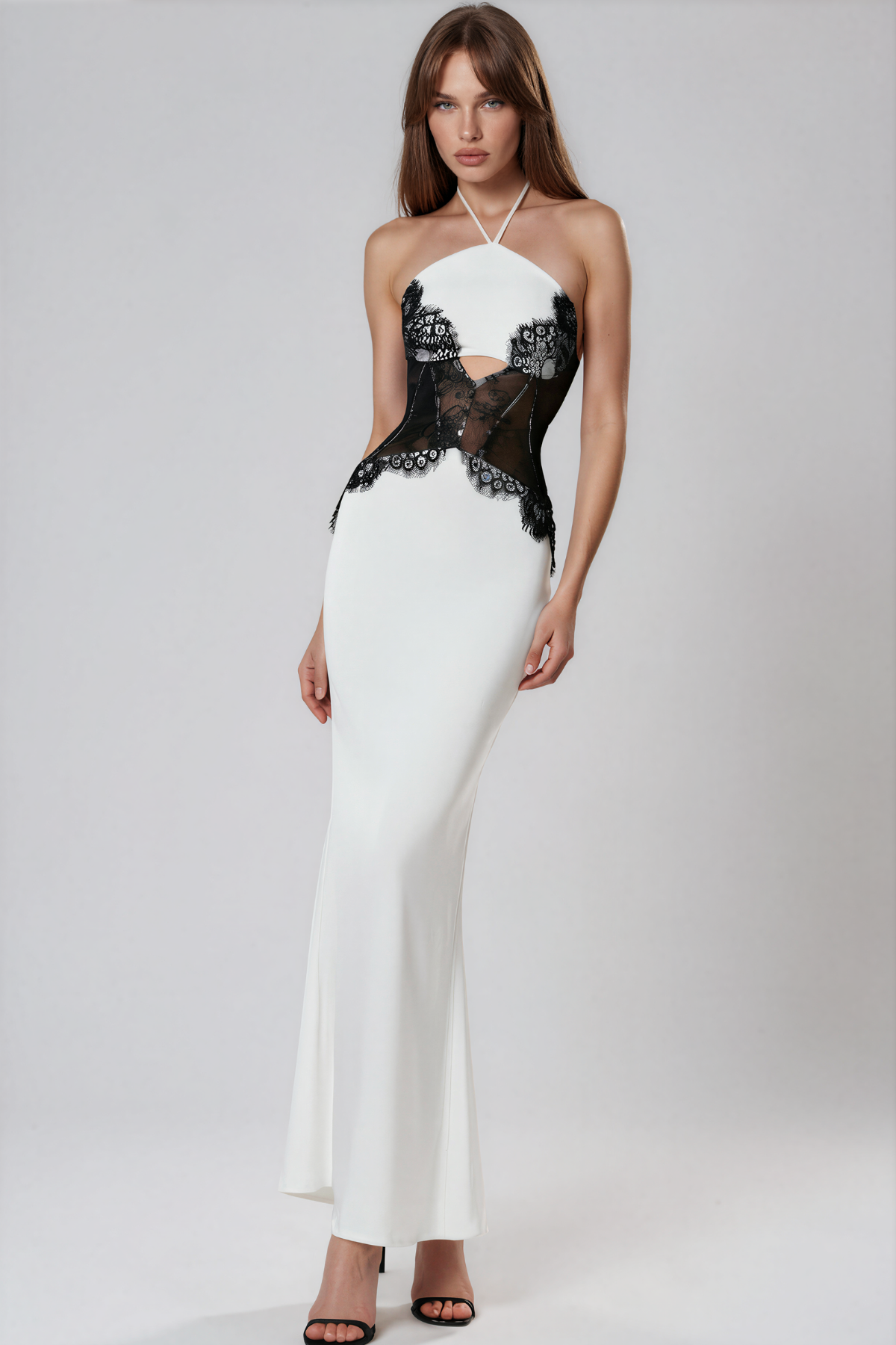 Bess Halter Neck Lace Cutout Maxi Dress
