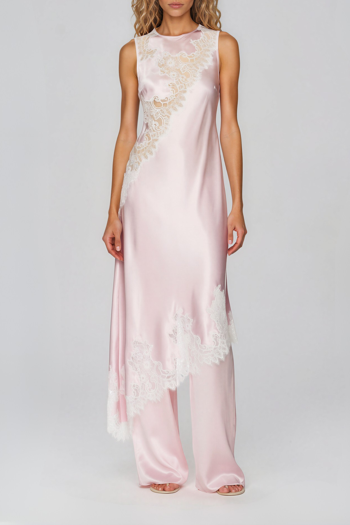 Bess Halter Neck Lace Satin Midi Dress