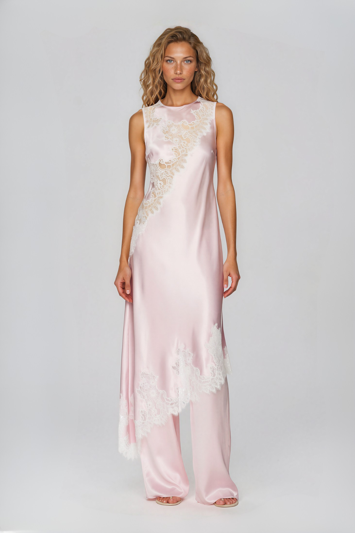 Bess Halter Neck Lace Satin Midi Dress
