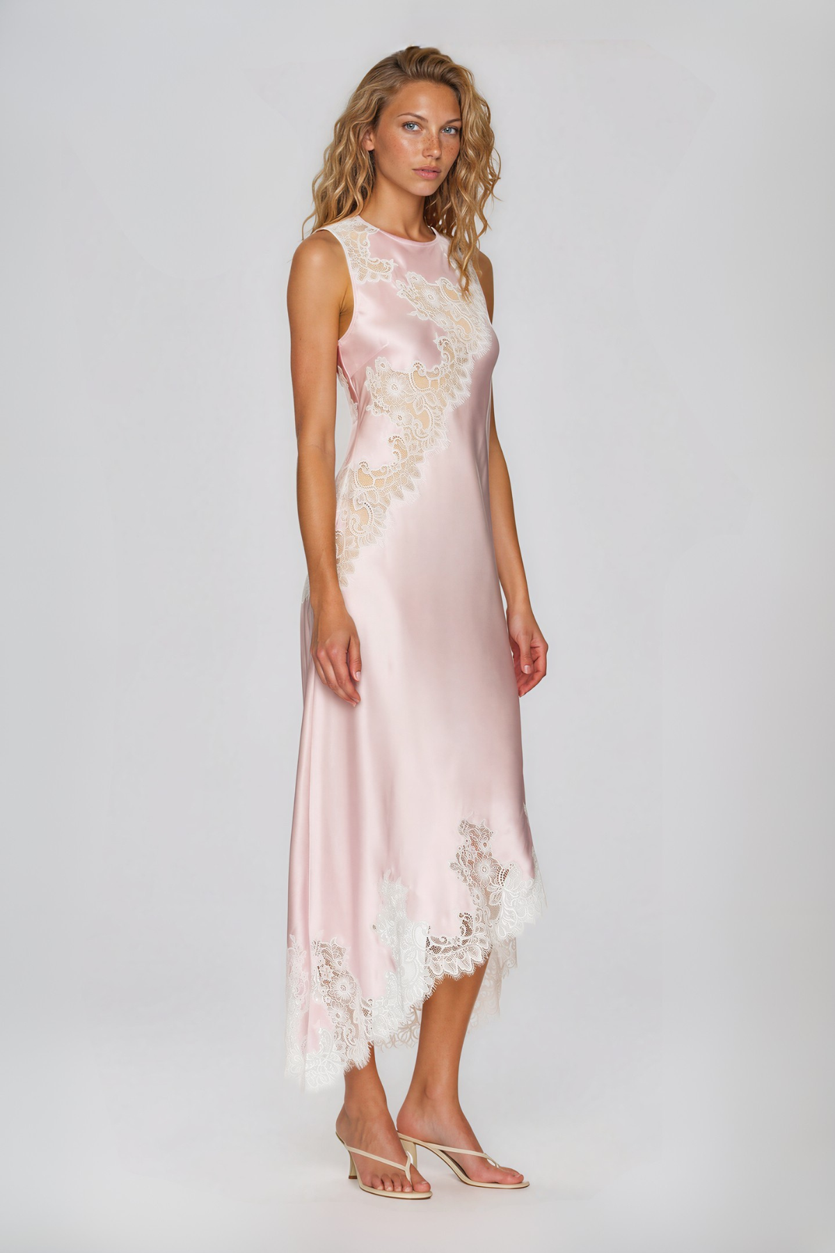 Bess Halter Neck Lace Satin Midi Dress