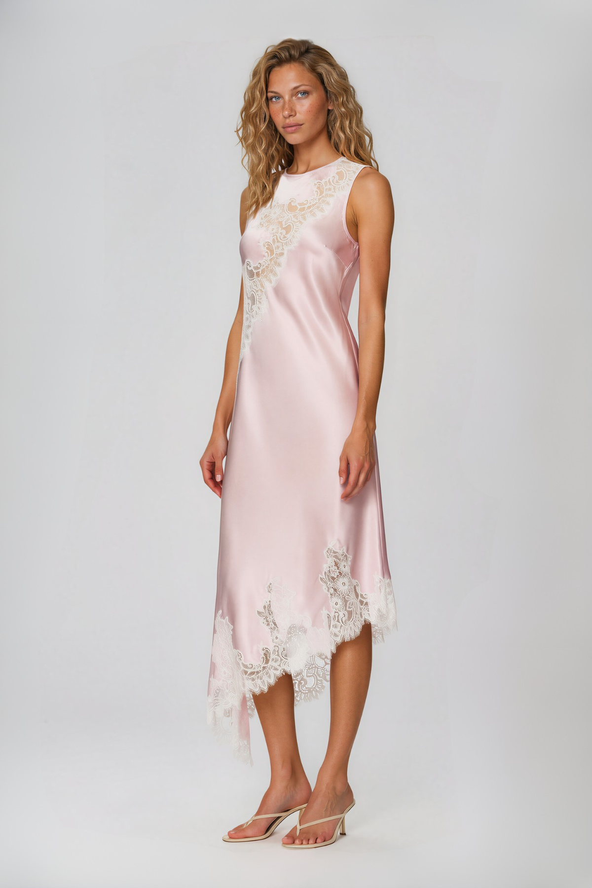 Bess Halter Neck Lace Satin Midi Dress