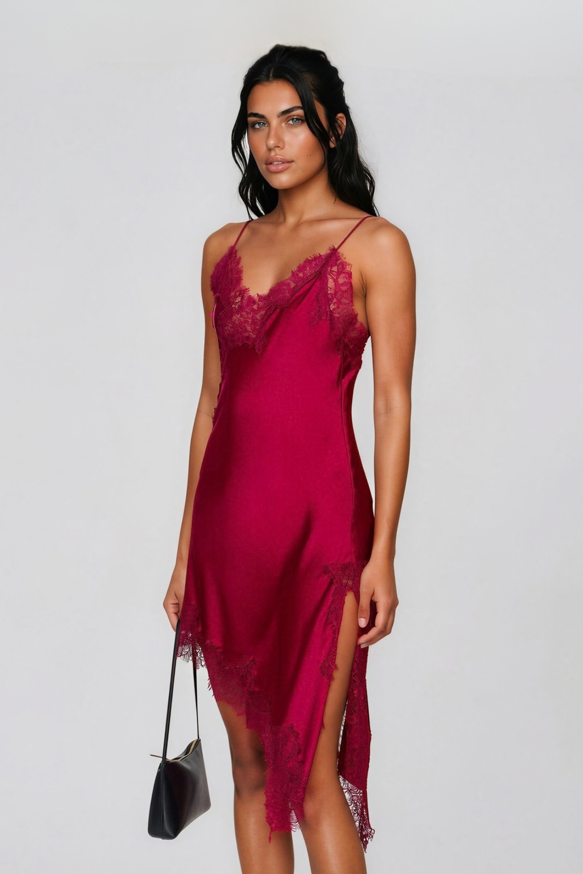 Bess Lace Asymmetric Mini Dress In Plum