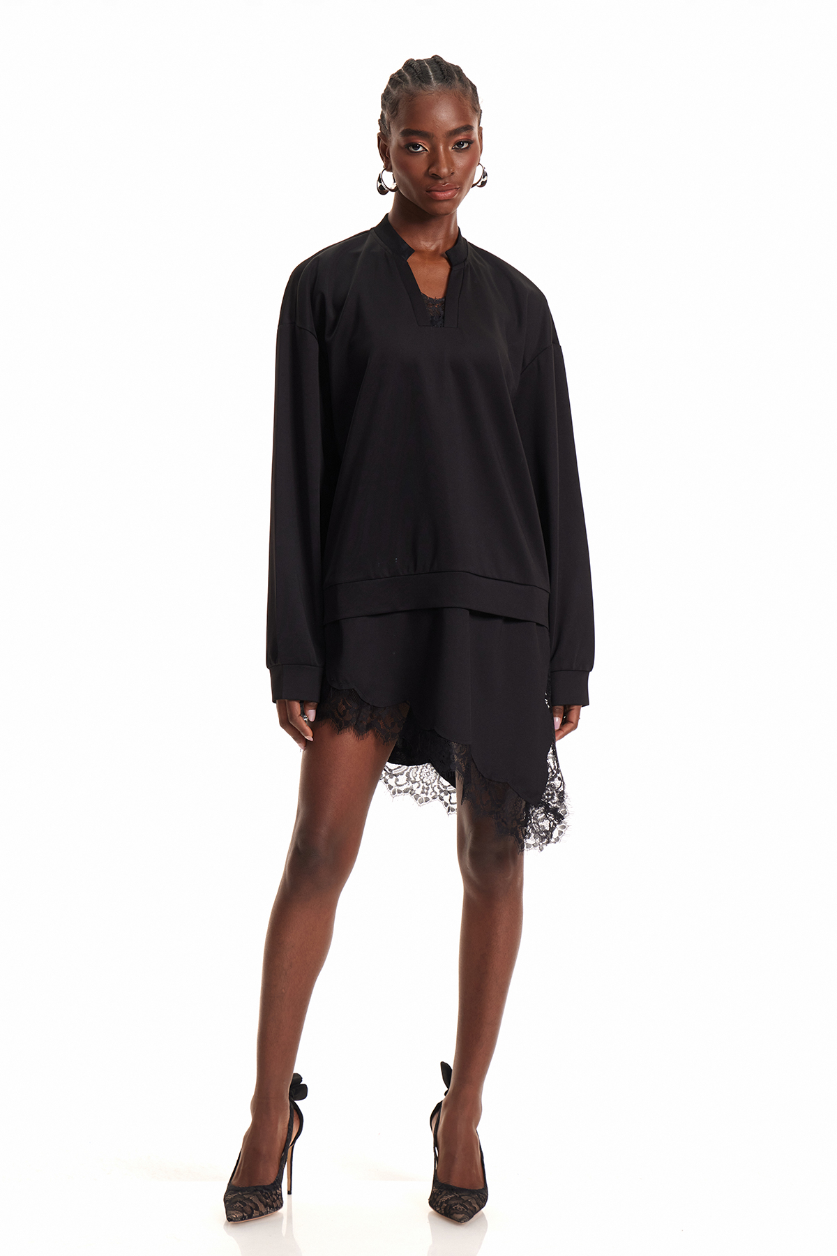 Bess Lace Asymmetric Skirt Set