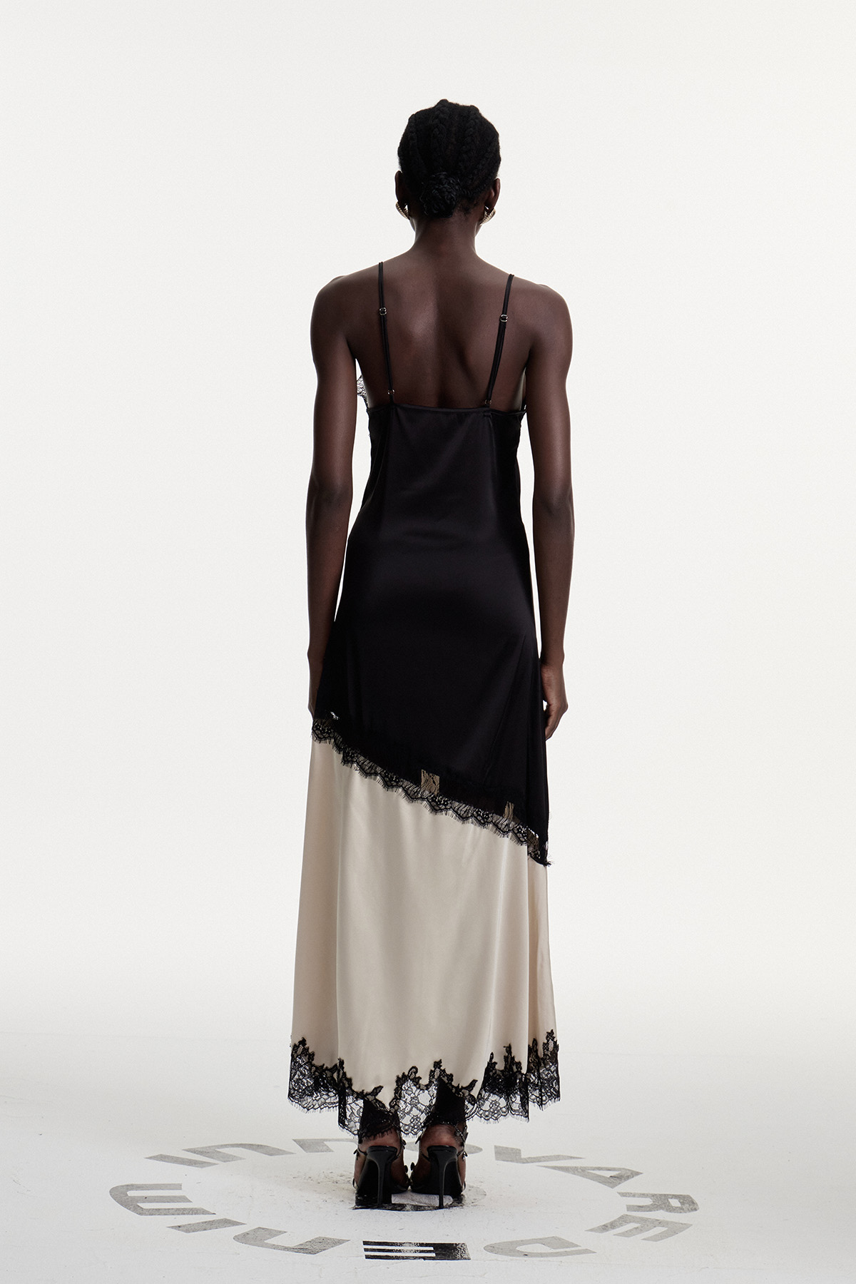 Bess Lace Plunge Satin Maxi Dress